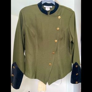 Vintage military style 90s blazer with velvet collar and cuffs